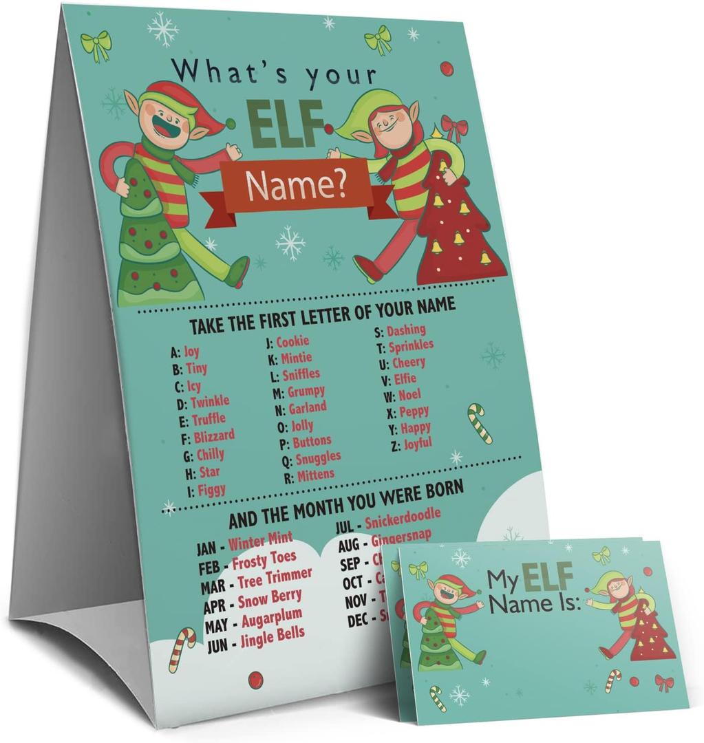 2 x Christmas Games Sign - What's Your Elf Name Game, Christmas games for families, Christmas Party Games, Holiday games22C