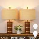 Farmhouse Table Lamp, Antique Nightstand Lamp, Rustic Wood Bedside Lamps for Bedroom Living Room Dining Table Patio Hallway Hotel, UL Listed, Bulbs Included, Set of 2