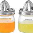 Lemon Lime Orange Manual Juicers Stainless Steel Hand Squeezer with Glass Mason Jars, set of 2 (16 OZ)
