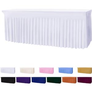 Table Skirts for 6ft Rectangle Tables - 1PCS White Table Covers for 6 Foot Tables, Wrinkle Resistant Ruffles Elastic Table Cloths and Table Skirt for Banquets/Weddings/Parties/Birthday (72" x 30" (Rectangular))