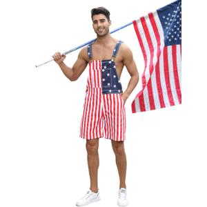 Mens Rompers American Flag Jumpsuits 4th of July Jean Overalls with Zipper Fly Bro Outfits (X-Large)