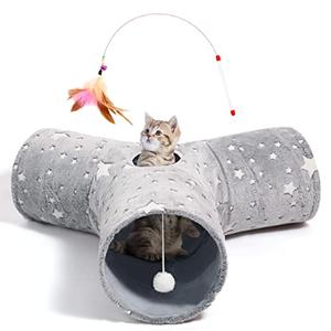 Tempcore Pet Cat Tunnel Tube Cat Toy 3 Way Collapsible, Cat Tunnels for Indoor Cats Self-Luminous Photoluminescence，Kitty Tunnel Bored Cat Pet Toys Peek Hole Toy Ball Cat, Puppy, Kitty, Kitten, Rabbit