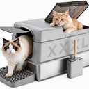 KalraMay Extra Large XXXL Stainless Steel Litter Box with Lid, Gray | Enclosed Cat Litter Box for Big & Multi-Cats, Metal Cat Box with Footboard & Scoop, Non-Sticky, Anti-Leakage, Easy Cleaning