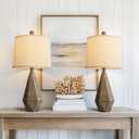 PoKat 23'' Farmhouse Table Lamps Set of 2, Brown Rustic Lamps for Living Room Bedroom Night Stands, Bedside Nightstands Living Room Table Lamps for End Side Table, Dark Wood Grain