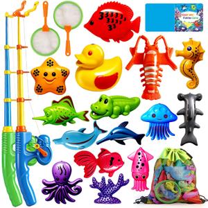 CozyBomB Magnetic Fishing Toys Game Set for Kids | Water Table Bathtub Kiddie Pool Party Pole Rod Net, Outdoor Plastic Floating Fish, Toddler Bath Color Ocean Sea Animals Birthday Gift Age 3-5 6 4-8