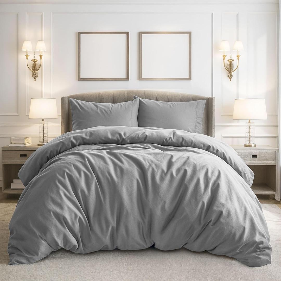 Pure Bedding Duvet Cover Twin/Twin XL Size - 2 Pieces Extra Soft Bedding Set, Includes 1 Twin Duvet Cover 68x90 Inches with Zipper Closure & 1 Pillow Sham, Comforter Not Included, Light Grey