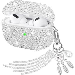 Compatible with AirPods Pro 1st Generation Case Glitter Rhinestone Cute Case for AirPods Pro with Shining Silver Dream Catcher Keychain Charm