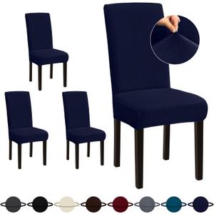 Sufdari Dining Room Chair Covers Set of 4, Navy Blue, Non-Slip Spandex Stretch Dining Chair Slipcovers for Hotel (Large)