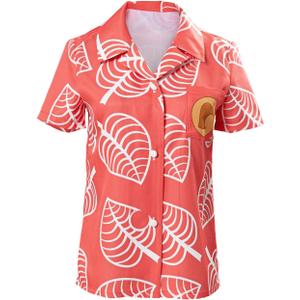 Unisex Animal Nook Tom Shirt Cosplay Costume Short Sleeve Button up Tops (Large, Female-isabelle)
