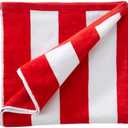 Great Bay Home 100% Cotton Velour Oversized 35" x 70" Beach Towel - Red Cabana Stripe Pool Towels - Quick Dry, Large Swim Towels for Adults and Kids
