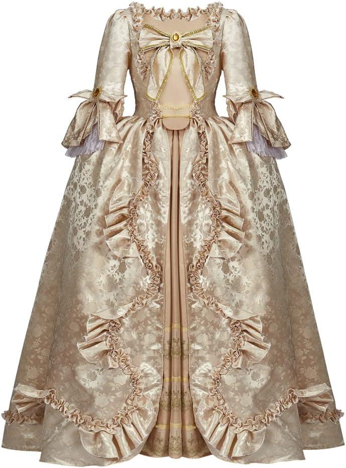 Court Rococo Baroque Marie Antoinette Ball Dresses 18th Century Victorian Dress Ball Gowns Royal Women Costume (X-Small, Gold)