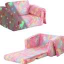 Toddler Couch Fold Out, Foldable Toddler Chair with Blanket, Flip Out Kids Couch,Glow in The Dark Convertible Sofa Gift for Girls & Boys (Glow Pink)
