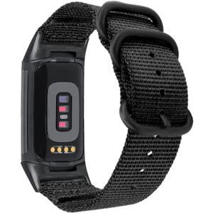 Abanen Nylon Bands for Fitbit Charge 6 / Charge 5, Woven Nylon Quick Dry Band Wrist Strap with Stainless Steel Ring Clasp Adjustable Compatible with Fitbit Charge 5 for Men and Women (Black)