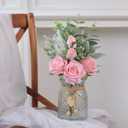 Faux Flowers with Vase,Artificial Silk Roses in Vase, Fake Plant Eucalyptus Flower Arrangement for Home Office Farmhouse Bathroom Dining Table Centerpiece Decorations Coffee Table Decor (Pink)