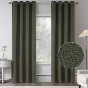 Linen Textured 100% Blackout Curtains for Nursery - 2 Panels Thermal Insulated Entryway Cottage Decor Curtains - Kitchen Waterproof Farmhouse Grommet Top Curtains(W 52 x L 82 Inch Long,Olive Green)
