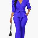 Ekaliy Dressy 2 Piece Pant Sets for Women Fall Outfits Ruffle Top Wide Leg Business Pantsuits S