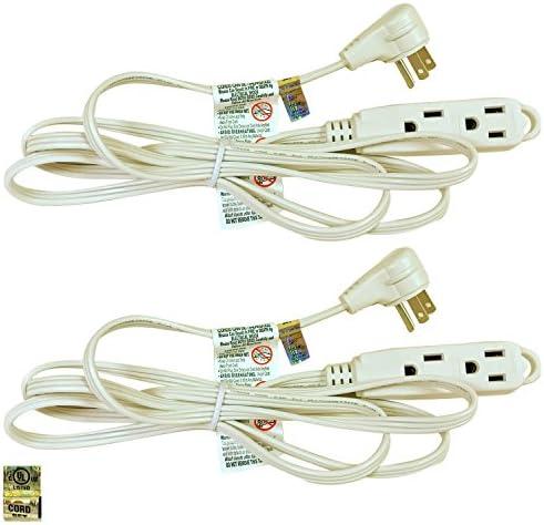 Royal Designs, Inc CO-9001-WH-6-2 Series Royal Designs Flat Plug Extension Cord for Indoor & Outdoor, 6 ft Long, White, 6 Outlet Prong Grounded Wire UL Listed, Set of 2, 6', 12