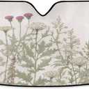 Vintage Colorful Herbs Wild Flowers Floral Car Windshield Sunshade Foldable Front Window Sun Visor Protector for Car,SUV,Truck - Keep Vehicle Cool,55 x 27.6 Inch