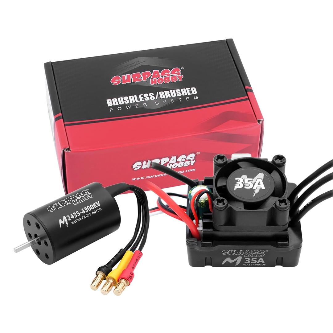 2435 Brushless Motor with 35A Waterproof ESC Combo Sensorless Motor and Electric Speed Controller for 1/14 1/16 1/18 RC Car Trucks (Black) (4300KV)