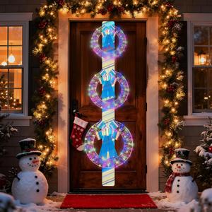 Christmas Wreaths for Front Door with Lights, 300 LED Laser Chromatic Christmas Door Decorations, Waterproof, Energy-Saving & Easy Install, Indoor/Outdoor Lighted Xmas Wreath for Holiday Decor (White)