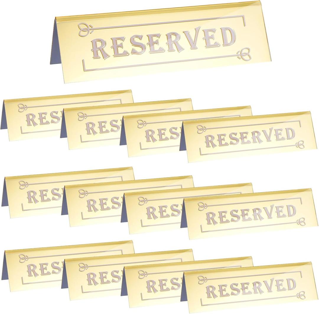 15 PCS Gold Reserved Table Signs, Acrylic Double Side Table Reserved Signs for Wedding,5.9 X 1.6 Inches Mirrored Acrylic Reserve Sign for Restaurant Guest Reservation, Wedding, Birthday Party, Event