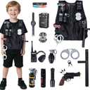14Pcs Police Costume for Kids, Pretend Play Swat Vest with Toys Accessories, Role Play Cop Costumes Outfit Dress up Set for 4-6 6-8 Ages, Swat Costume for Kids, One Size