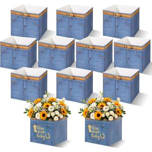 12 Pcs Blue Jean Baby Shower Decorations for Denim Baby Shower Table Centerpieces Flower Boxes Blue Jean Decorative Food Holder for Denim and Diamonds Gender Reveal Party Supplies (Light Denim)