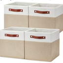 Temary Fabric Storage Cubes Bins, 11 inch Cube Storage Baskets, Foldable Cube Bins Set with Handles, Decorative Storage Boxes for Home Organizing (White & Khaki, 11 x 11 x 11)