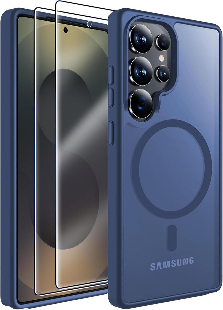 MOZOTER for Samsung Galaxy S25 Ultra Case with Magnetic,[Compatible with MagSafe][12Ft Military Dropproof][2*Screen Protector] Translucent Anti-Slip Back Slim Shockproof Case for S25 Ultra-Blue