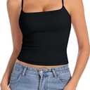 Camisole Tops for Women Sleeveless Adjustable Spaghetti Strap Tank Tops Y2K Basic Shirts (Small, Black)