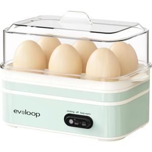 Evoloop Rapid Egg Cooker Electric 6 Eggs Capacity, Soft, Medium, Hard Boiled, Poacher, Omelet Maker Egg Poacher With Auto Shut-Off, BPA Free (Retro Green)