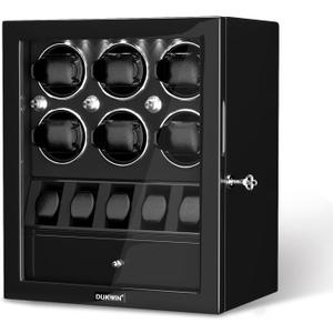 DUKWIN Watch Winder for 4/6/8 Automatic Watches, Lockable Winders with Watch Holders and Jewelry Storage, Super Quiet Motor with High-Gloss Finish, Built-in Illumination