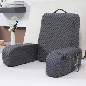 Bed Reading Pillow Back Support with Arms, Removable Pillowcase for Book Working Gaming Resting Watching TV, Gray/20in