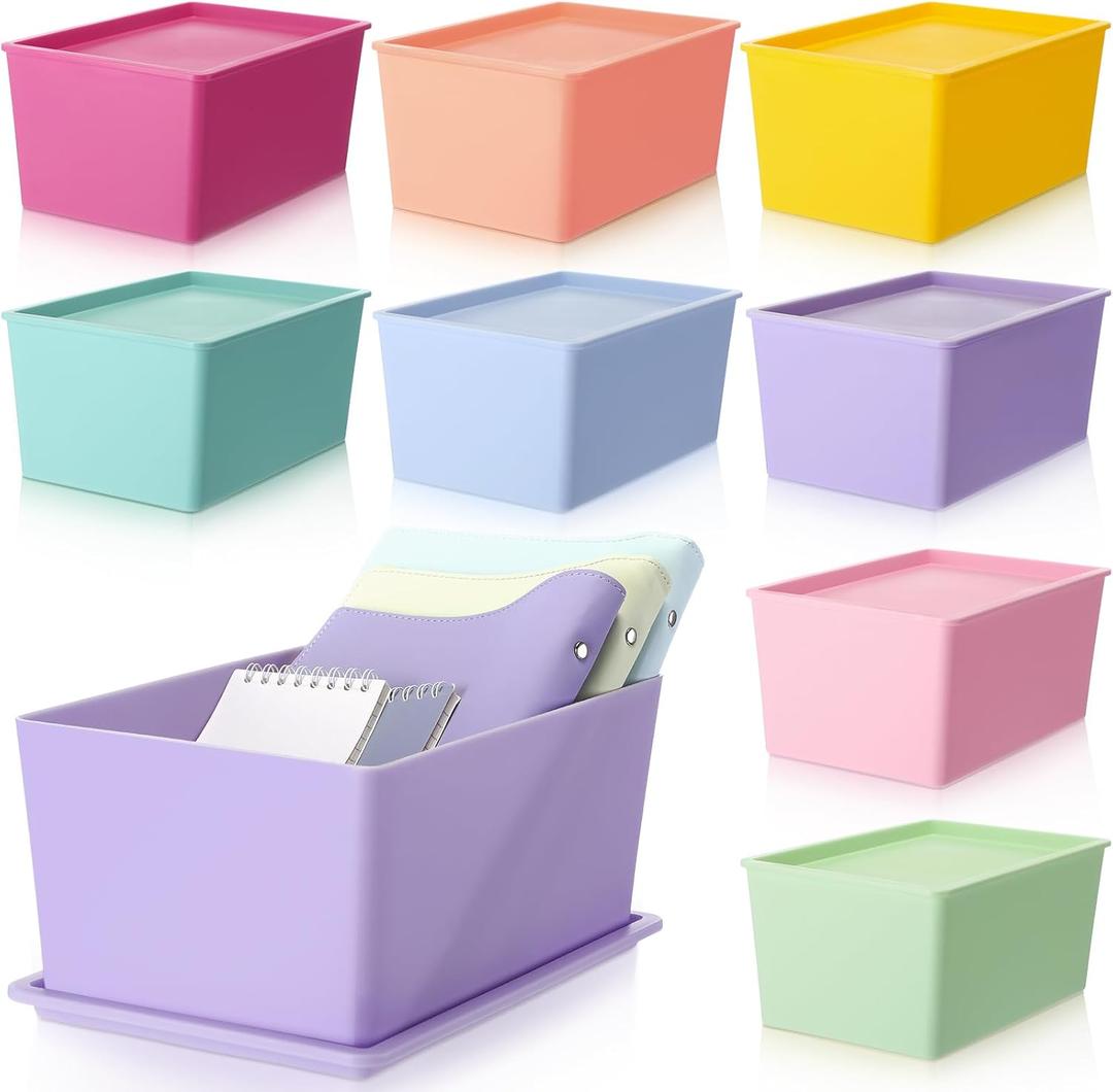 8 Pcs Storage Bins with Lids Small Plastic Storage Containers Stackable Storing Baskets Box for Organizing Shelves (Mixed Color)