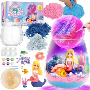 SCWGTPJ Mermaid Gifts for Girls- Mermaid Terrarium Crafts Kit, DIY Toys Kit for Kids Girls,Arts and Craft, DIY Moon Lamp LED Night Light Christmas Birthday Gift for Girls