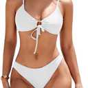Womens Bikini Set Swimsuit Two Piece Tie String Front Sexy Thong Bathing Suit Swimwear (Small, White)