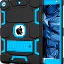 CCMAO iPad 9th Generation Case, iPad 8th/7th Generation Case, iPad 10.2 2021/2020/2019 Case with Kickstand, Heavy Duty Shockproof Hybrid Three Layer Protective Cover for Kids Boy Girl, Black+Sky Blue (01 Black+Sky Blue)
