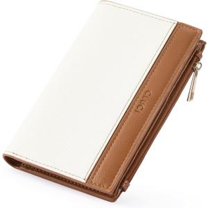CLUCI RFID Wallet Women PU Leather Small Women Wallet Blocking Bifold Ladies Wallet Credit Card Holder Beige with Brown