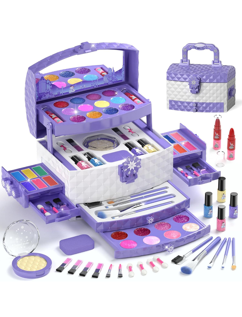 PERRYHOME Kids Makeup Set for Girl 56 Pcs Washable Real Cosmetic, Non-Toxic Frozen Toys Toddler Makeup Kit, 2026 New Princess Valentine & Birthday Girl Gift for 3 4 5 6 7 8 9 10 11 12 Year Old Girls