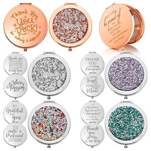Kathfly 10 Pcs Bulk Inspirational Compact Mirror Small Thank You Mom Gifts Portable Round Pocket Makeup Mirror for Women Coworkers Teacher Nurse Employee Party Favors(Multicolored)
