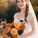 Serwalin Artificial Orange & Black Flowers, Silk Fake Flowers for DIY Wedding Bouquets Cake Flower, Harvest Table Centerpieces Birthday Party Home Halloween Decorations (Grand)