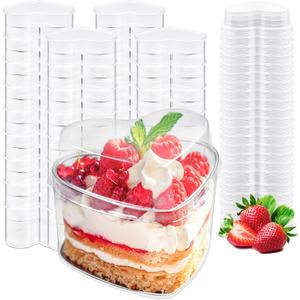 50 Pack 5oz Heart Dessert Cups with Lids, Mini Parfait Cups, Clear Dessert Serving Bowls for Party Appetizers, Ice Cream, Mousse, Pudding and Fruit