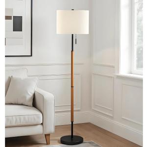62" Brown Balck Floor Lamp for Living Room, 1200LM 3-Way Dimmable Wood Mid Century Floor Lamp for Bedroom Office, Wood Tall Lamp Linen Lampshade, LED Bulb Included