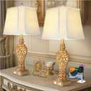 Vintage Table Lamps Set of 2, 28.5'' Tall Antique Gold Bedside Lamps with Fabric Shades, USB A+C Charging Ports & Night Light, Farmhouse Nightstand Lamps for Bedroom Living Room Office (Bulb Included)