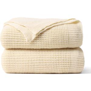 Waffle Knit Throw Blanket, Ultra Soft Lightweight & Breathable All-Season Blankets for Queen/King Size Bed, Waffle Weave Blanket for Home Decor, Office, Couch & Gift Giving (90x108 Inch)