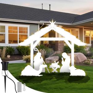 5.4 ft Outdoor Nativity Scene for Yard with LED Lights and Spotlights Weatherproof Nativity Sets with Sheep Camel for Christmas Family Lawns Outdoor Decor, Water Resistant PVC