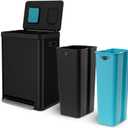 Home Zone Living 19 Gallon Kitchen Trash Can with Dual Compartments for Recycling, CleanAura Odor Control, Stainless Steel, Matte Black, 70 Liters Total