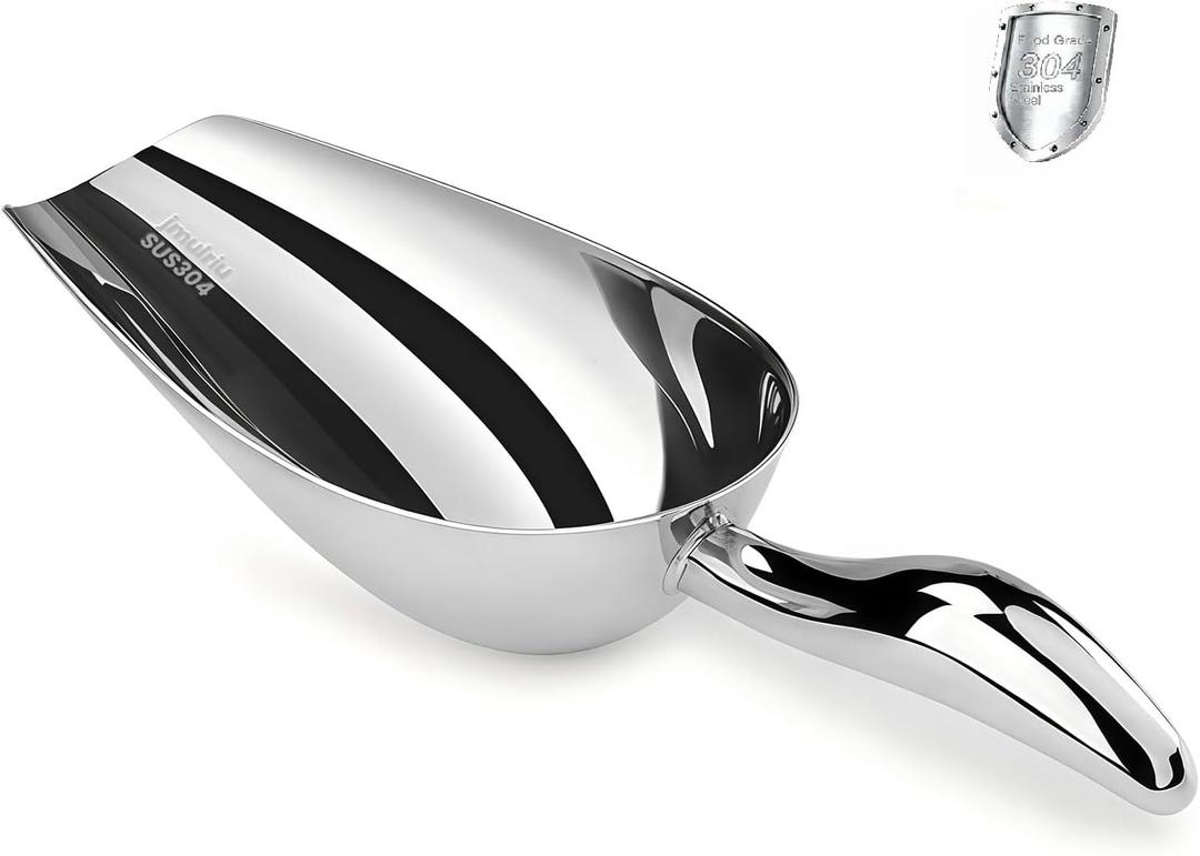 12 Oz 304 Stainless Steel Ice Scoop for Freezer & Ice Machine  Heavy Duty Metal Scooper, Dishwasher Safe, Multi-Purpose for Kitchen, Bar, Party, Wedding (Ice, Flour, Dry Goods) (Silver)