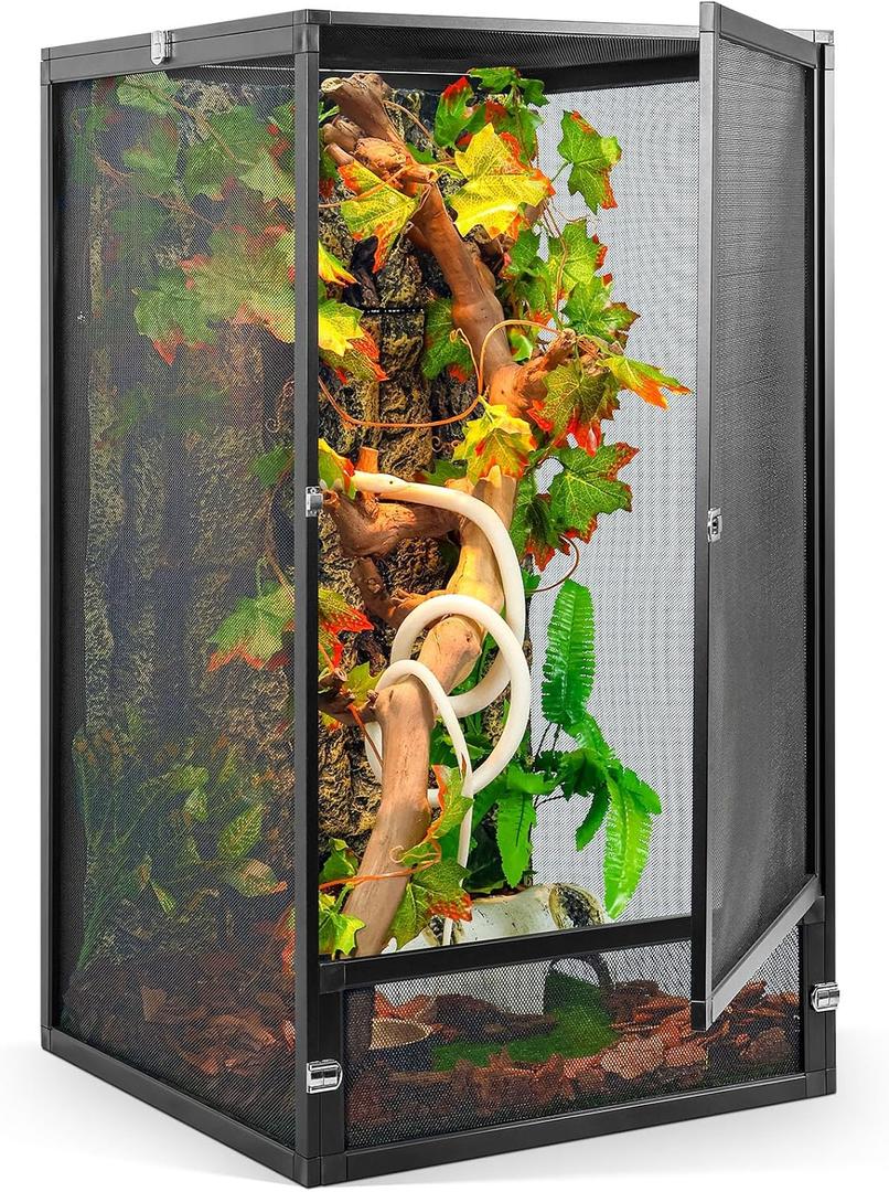 45 Gallon 360 Panoramic Foldable Reptile Terrarium Kit: Crested Gecko Tank and Reptile Cage for Superior Ventilation, Easy Feeding, Sturdiness, and Simple Assembly (Black, 32"x18"x18")