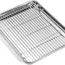 Baking Sheet with Wire Rack Set (1 Baking Pan + 1 Cooling Rack), 16 x 12 x 1 Inch Stainless Steel Cookie Sheet Pan Toaster Oven Tray with Rack, Non-stick & Dishwasher Safe